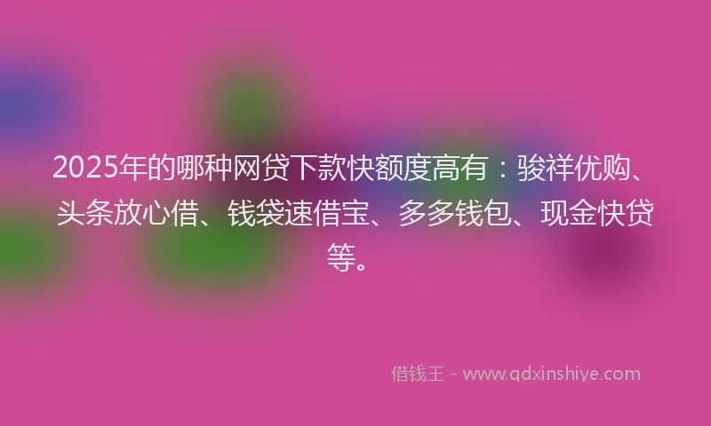 2025年的哪种网贷下款快额度高有：骏祥优购、头条放心借、钱袋速借宝、多多钱包、现金快贷等。