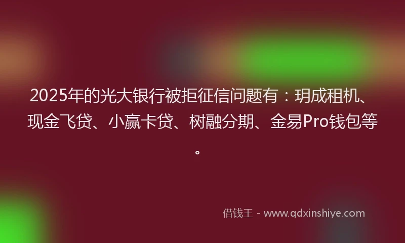 2025年的光大银行被拒征信问题有：玥成租机、现金飞贷、小赢卡贷、树融分期、金易Pro钱包等。