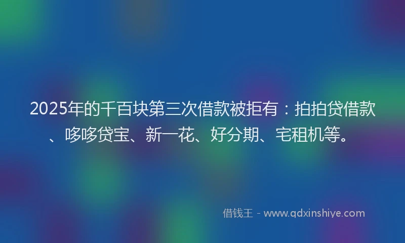2025年的千百块第三次借款被拒有：拍拍贷借款、哆哆贷宝、新一花、好分期、宅租机等。
