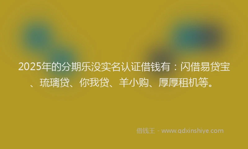 2025年的分期乐没实名认证借钱有：闪借易贷宝、琉璃贷、你我贷、羊小购、厚厚租机等。