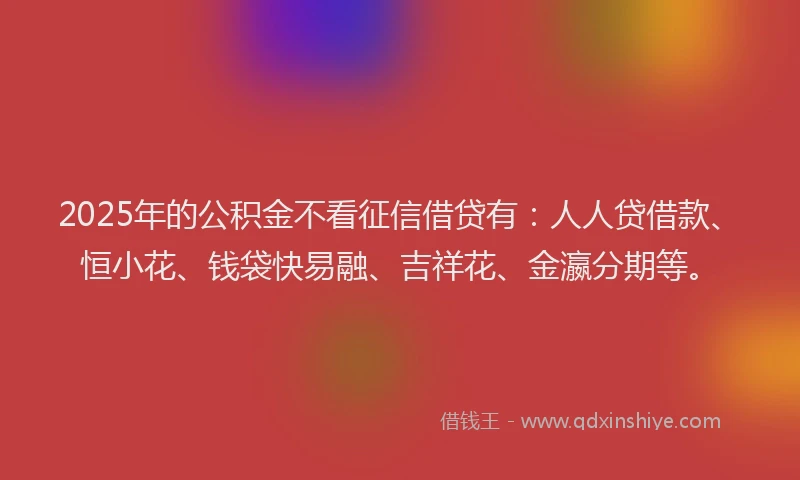 2025年的公积金不看征信借贷有：人人贷借款、恒小花、钱袋快易融、吉祥花、金瀛分期等。