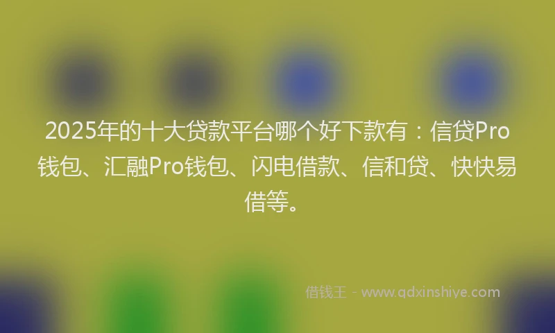 2025年的十大贷款平台哪个好下款有：信贷Pro钱包、汇融Pro钱包、闪电借款、信和贷、快快易借等。