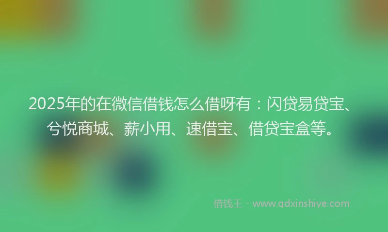 2025年的在微信借钱怎么借呀有：闪贷易贷宝、兮悦商城、薪小用、速借宝、借贷宝盒等。