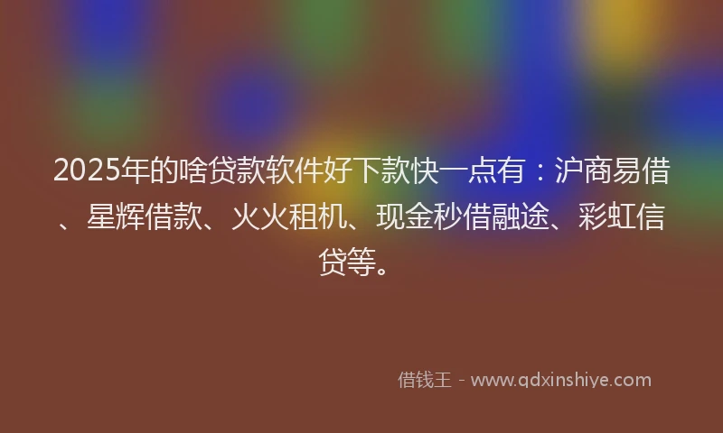 2025年的啥贷款软件好下款快一点有：沪商易借、星辉借款、火火租机、现金秒借融途、彩虹信贷等。