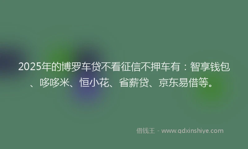 2025年的博罗车贷不看征信不押车有：智享钱包、哆哆米、恒小花、省薪贷、京东易借等。