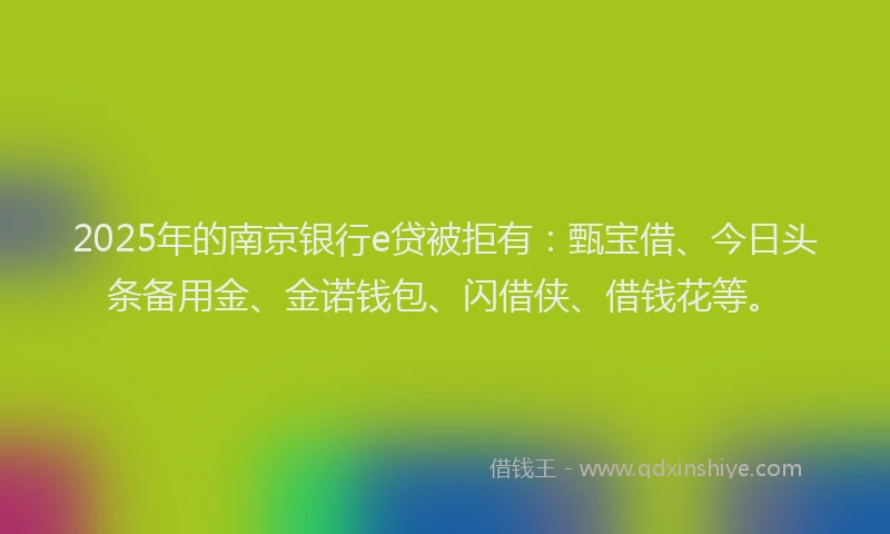 2025年的南京银行e贷被拒有：甄宝借、今日头条备用金、金诺钱包、闪借侠、借钱花等。