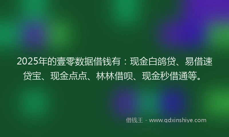 2025年的壹零数据借钱有：现金白鸽贷、易借速贷宝、现金点点、林林借呗、现金秒借通等。