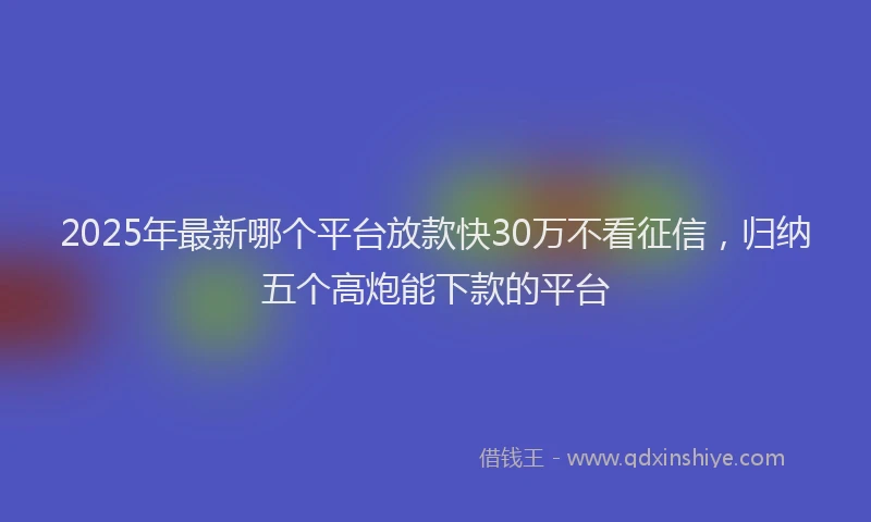 2025年最新哪个平台放款快30万不看征信，归纳五个高炮能下款的平台