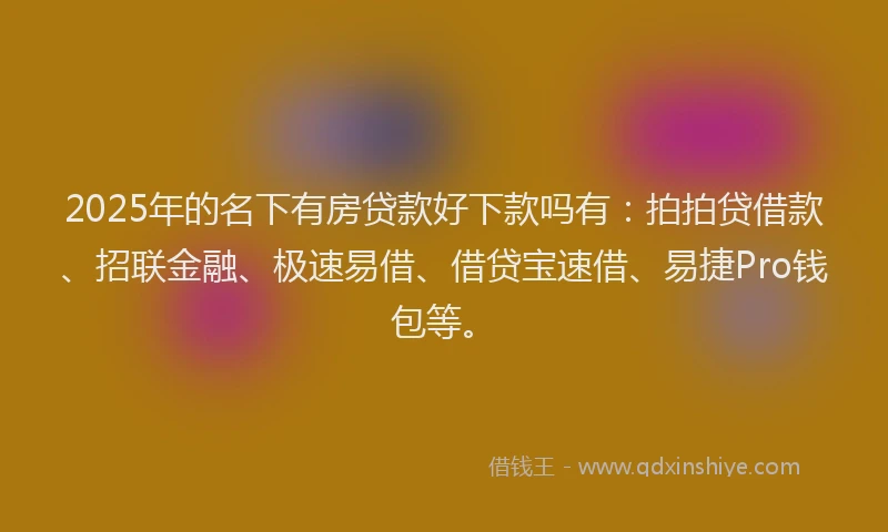 2025年的名下有房贷款好下款吗有：拍拍贷借款、招联金融、极速易借、借贷宝速借、易捷Pro钱包等。