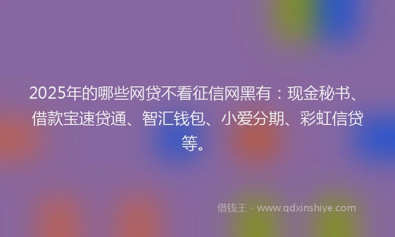2025年的哪些网贷不看征信网黑有：现金秘书、借款宝速贷通、智汇钱包、小爱分期、彩虹信贷等。