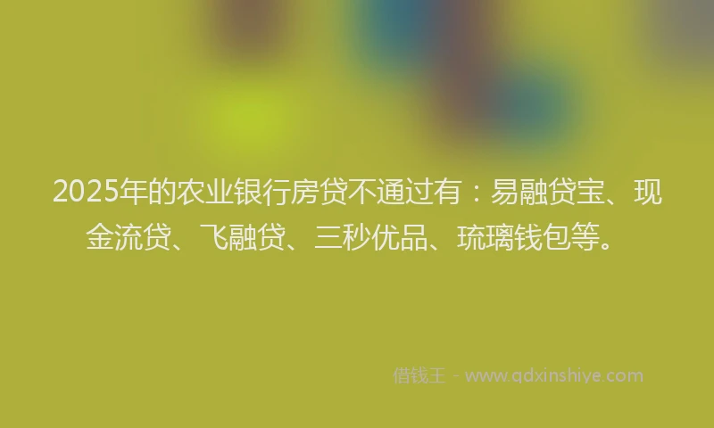2025年的农业银行房贷不通过有：易融贷宝、现金流贷、飞融贷、三秒优品、琉璃钱包等。