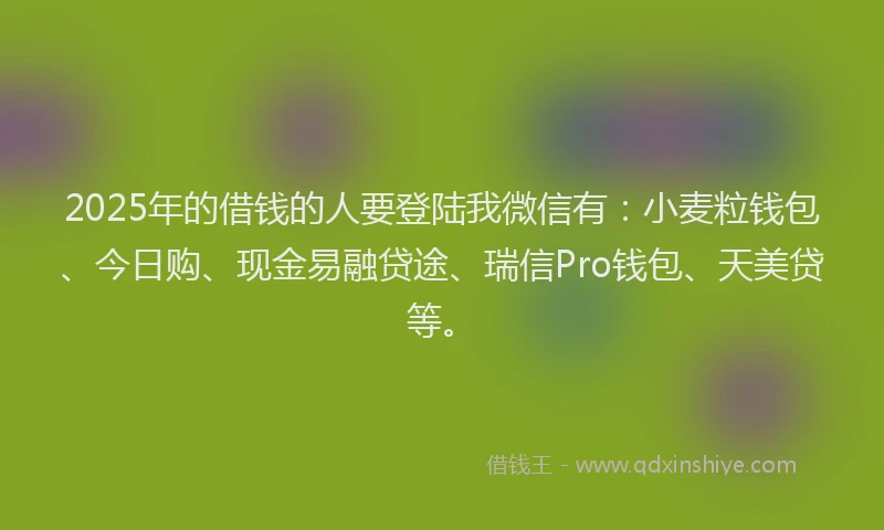 2025年的借钱的人要登陆我微信有：小麦粒钱包、今日购、现金易融贷途、瑞信Pro钱包、天美贷等。