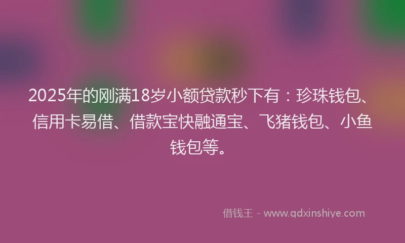 2025年的刚满18岁小额贷款秒下有：珍珠钱包、信用卡易借、借款宝快融通宝、飞猪钱包、小鱼钱包等。