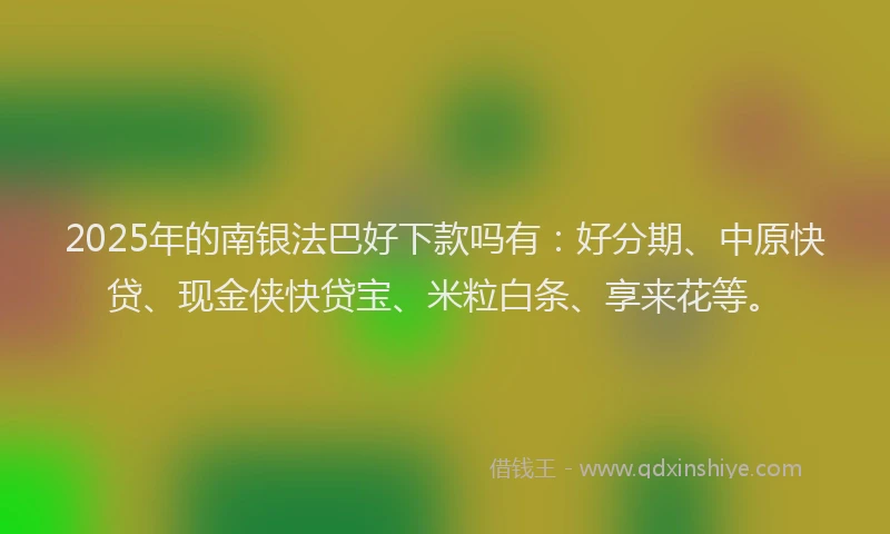 2025年的南银法巴好下款吗有：好分期、中原快贷、现金侠快贷宝、米粒白条、享来花等。