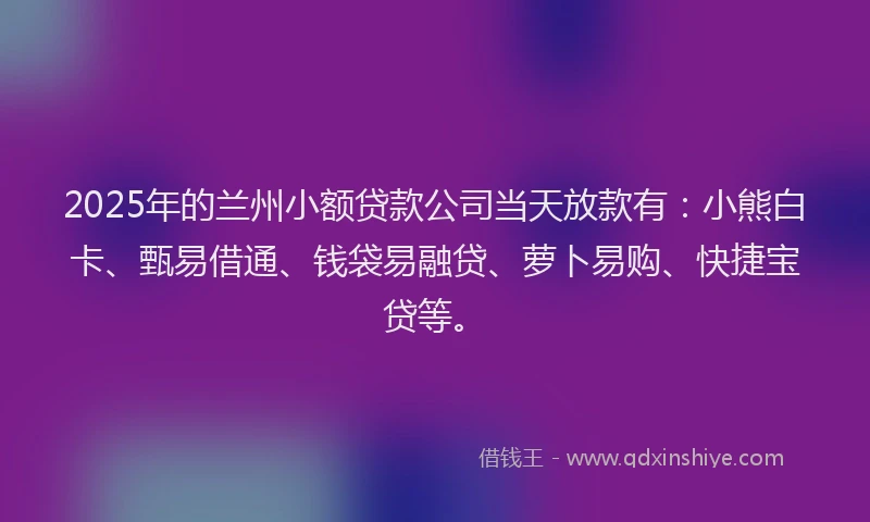 2025年的兰州小额贷款公司当天放款有：小熊白卡、甄易借通、钱袋易融贷、萝卜易购、快捷宝贷等。