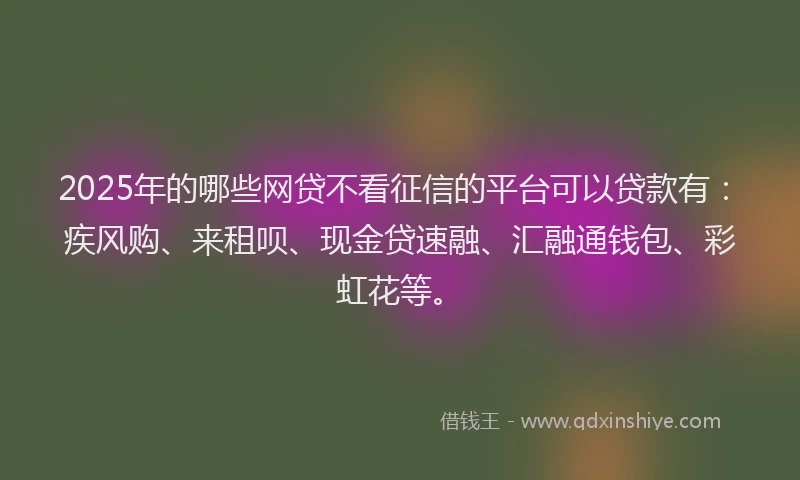 2025年的哪些网贷不看征信的平台可以贷款有：疾风购、来租呗、现金贷速融、汇融通钱包、彩虹花等。