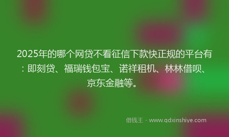 2025年的哪个网贷不看征信下款快正规的平台有：即刻贷、福瑞钱包宝、诺祥租机、林林借呗、京东金融等。