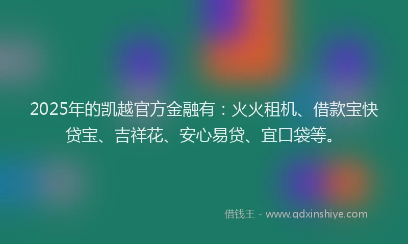 2025年的凯越官方金融有：火火租机、借款宝快贷宝、吉祥花、安心易贷、宜口袋等。