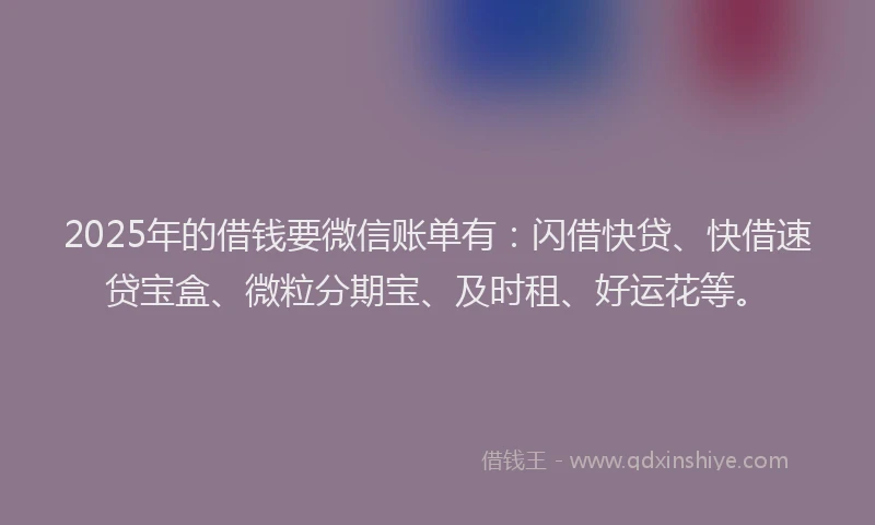 2025年的借钱要微信账单有：闪借快贷、快借速贷宝盒、微粒分期宝、及时租、好运花等。