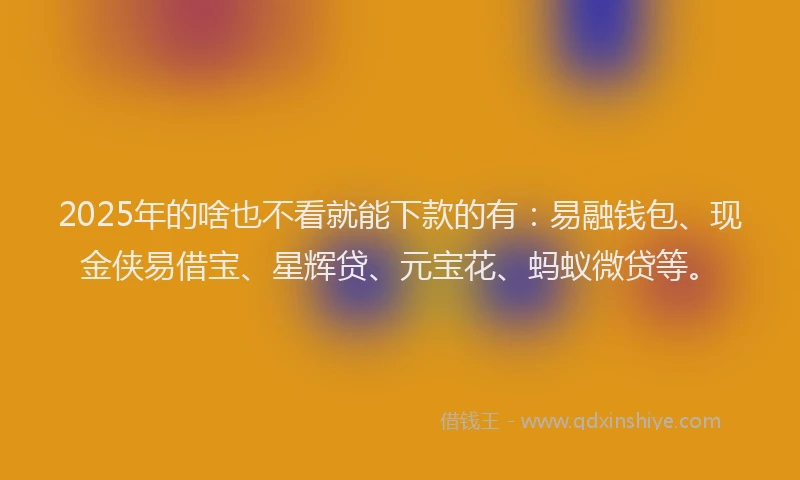 2025年的啥也不看就能下款的有：易融钱包、现金侠易借宝、星辉贷、元宝花、蚂蚁微贷等。