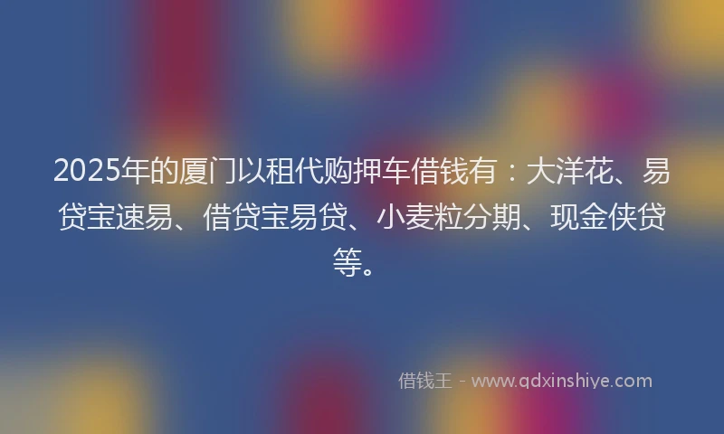 2025年的厦门以租代购押车借钱有：大洋花、易贷宝速易、借贷宝易贷、小麦粒分期、现金侠贷等。