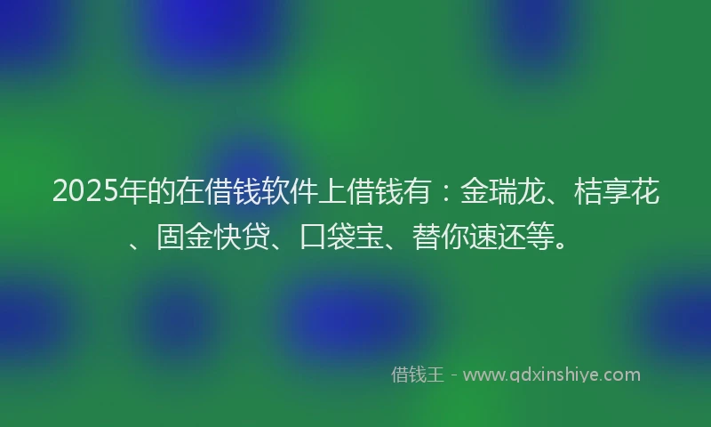 2025年的在借钱软件上借钱有：金瑞龙、桔享花、固金快贷、口袋宝、替你速还等。