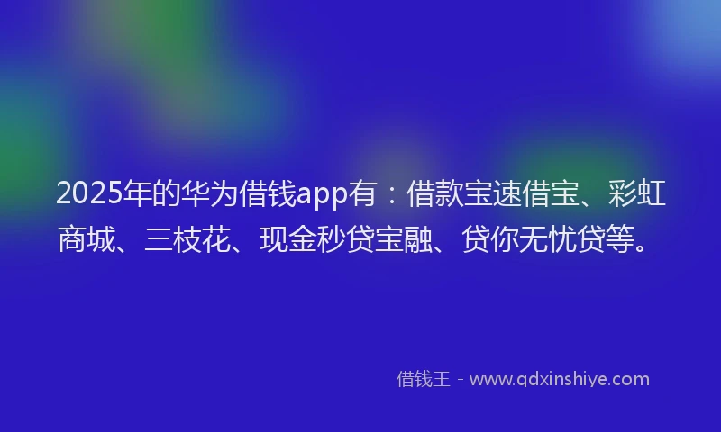 2025年的华为借钱app有：借款宝速借宝、彩虹商城、三枝花、现金秒贷宝融、贷你无忧贷等。