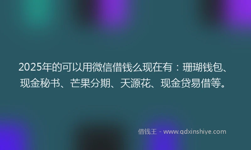 2025年的可以用微信借钱么现在有：珊瑚钱包、现金秘书、芒果分期、天源花、现金贷易借等。