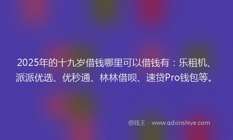 2025年的十九岁借钱哪里可以借钱有：乐租机、派派优选、优秒通、林林借呗、速贷Pro钱包等。