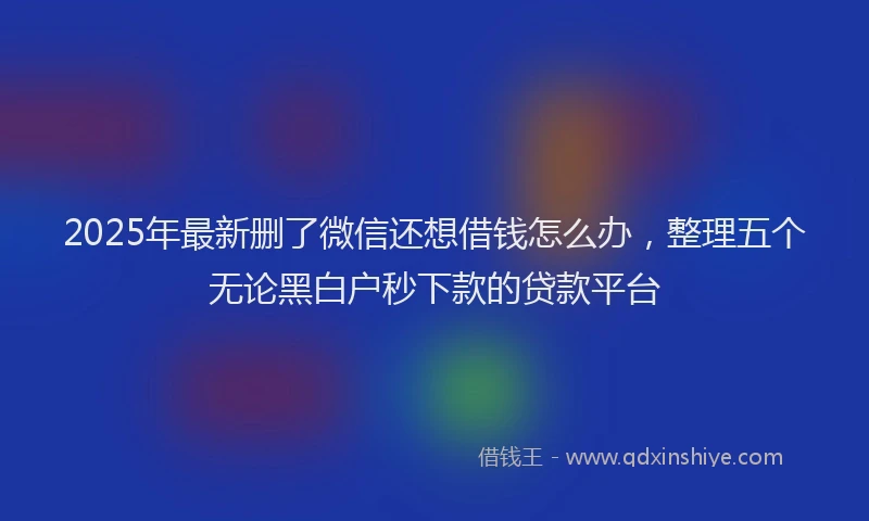 2025年最新删了微信还想借钱怎么办，整理五个无论黑白户秒下款的贷款平台