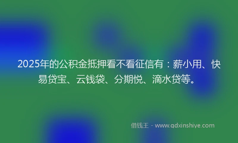 2025年的公积金抵押看不看征信有：薪小用、快易贷宝、云钱袋、分期悦、滴水贷等。