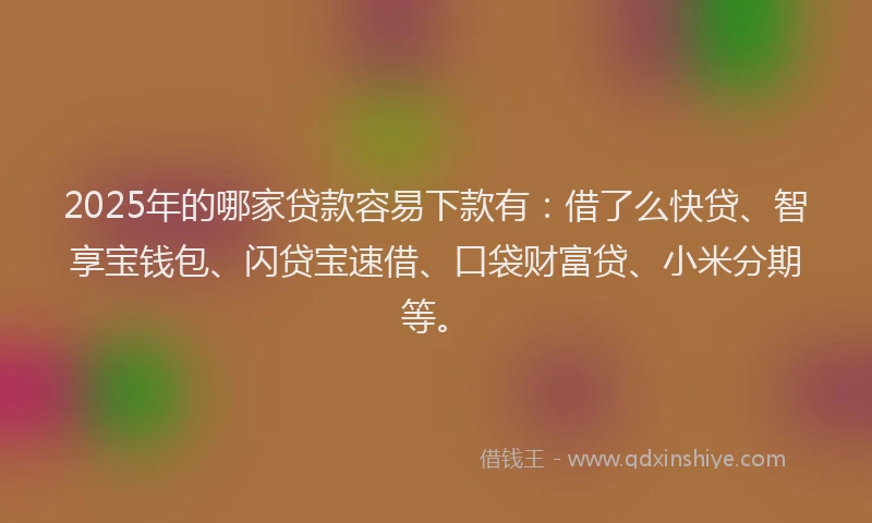 2025年的哪家贷款容易下款有：借了么快贷、智享宝钱包、闪贷宝速借、口袋财富贷、小米分期等。
