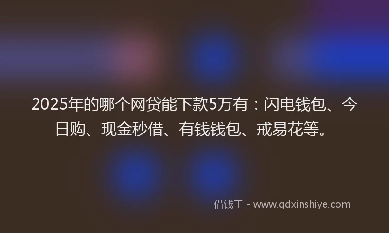 2025年的哪个网贷能下款5万有：闪电钱包、今日购、现金秒借、有钱钱包、戒易花等。