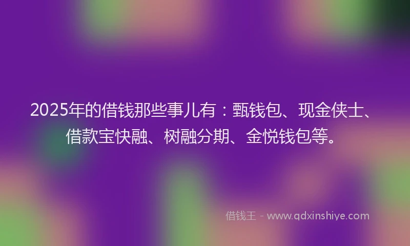 2025年的借钱那些事儿有：甄钱包、现金侠士、借款宝快融、树融分期、金悦钱包等。