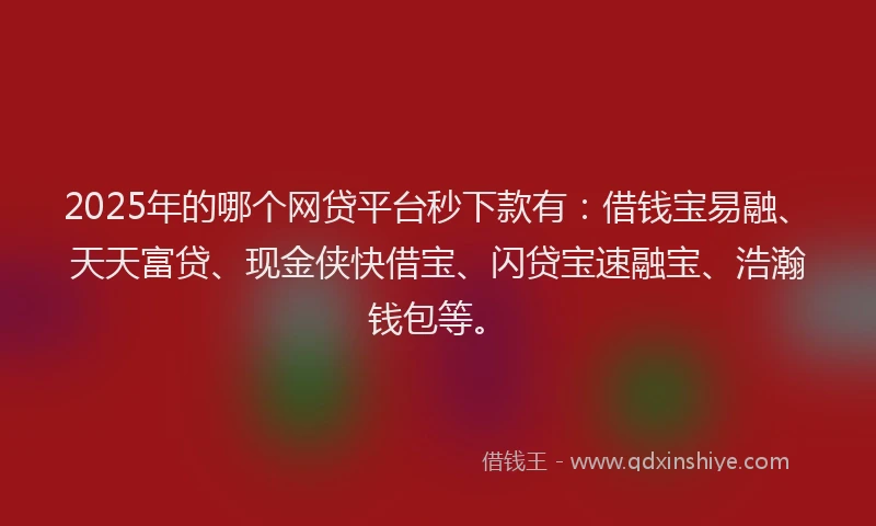 2025年的哪个网贷平台秒下款有：借钱宝易融、天天富贷、现金侠快借宝、闪贷宝速融宝、浩瀚钱包等。