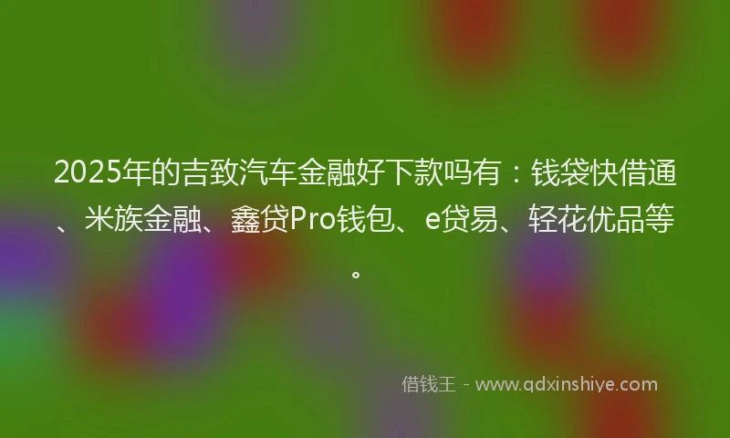 2025年的吉致汽车金融好下款吗有：钱袋快借通、米族金融、鑫贷Pro钱包、e贷易、轻花优品等。