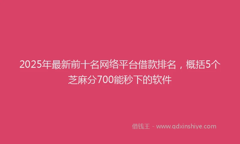 2025年最新前十名网络平台借款排名，概括5个芝麻分700能秒下的软件