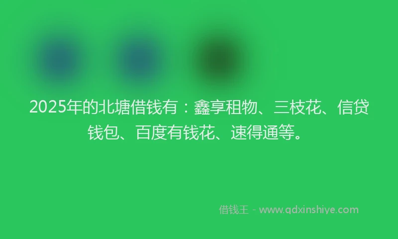 2025年的北塘借钱有：鑫享租物、三枝花、信贷钱包、百度有钱花、速得通等。