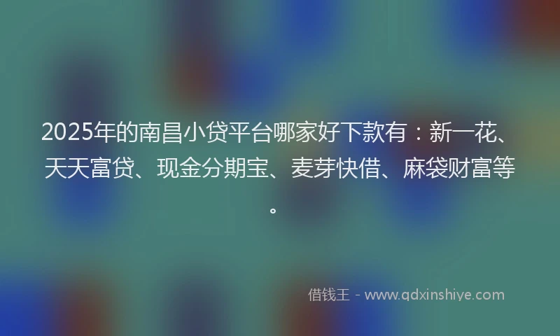2025年的南昌小贷平台哪家好下款有：新一花、天天富贷、现金分期宝、麦芽快借、麻袋财富等。