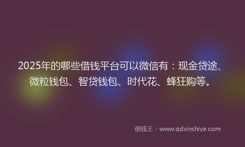 2025年的哪些借钱平台可以微信有：现金贷途、微粒钱包、智贷钱包、时代花、蜂狂购等。