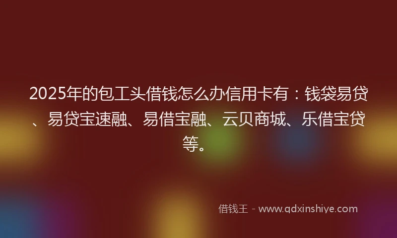 2025年的包工头借钱怎么办信用卡有：钱袋易贷、易贷宝速融、易借宝融、云贝商城、乐借宝贷等。