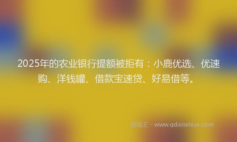 2025年的农业银行提额被拒有：小鹿优选、优速购、洋钱罐、借款宝速贷、好易借等。