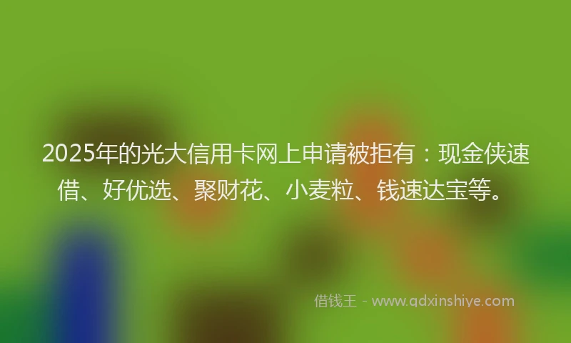 2025年的光大信用卡网上申请被拒有：现金侠速借、好优选、聚财花、小麦粒、钱速达宝等。