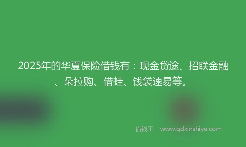 2025年的华夏保险借钱有：现金贷途、招联金融、朵拉购、借蛙、钱袋速易等。