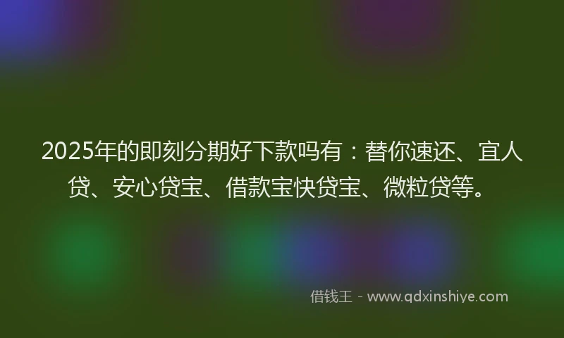 2025年的即刻分期好下款吗有：替你速还、宜人贷、安心贷宝、借款宝快贷宝、微粒贷等。