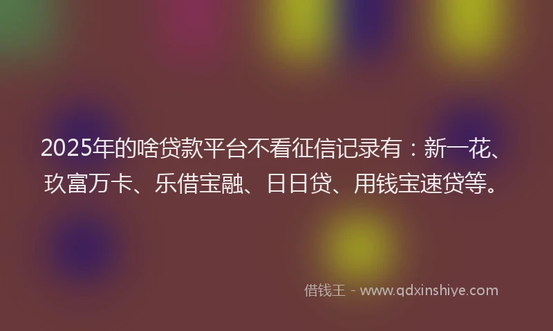 2025年的啥贷款平台不看征信记录有：新一花、玖富万卡、乐借宝融、日日贷、用钱宝速贷等。