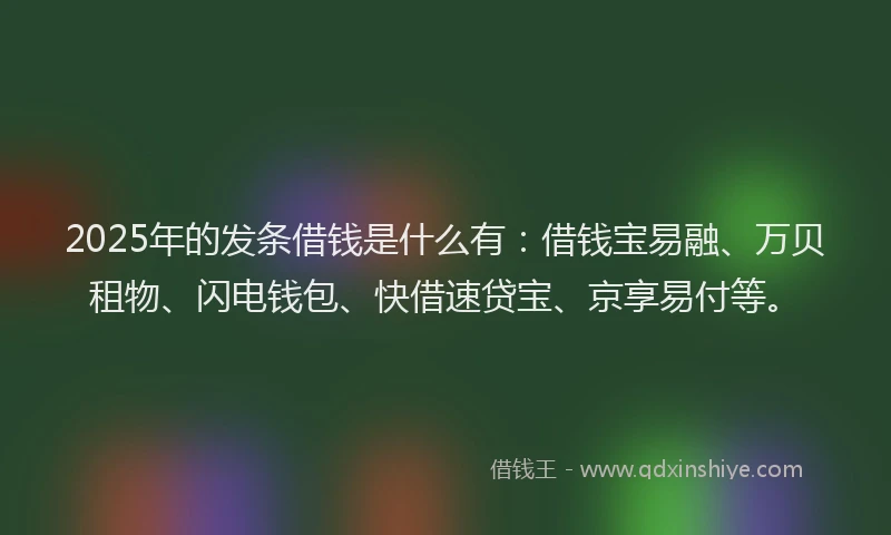 2025年的发条借钱是什么有：借钱宝易融、万贝租物、闪电钱包、快借速贷宝、京享易付等。