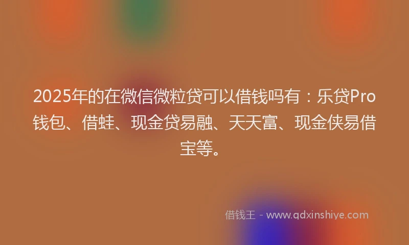 2025年的在微信微粒贷可以借钱吗有：乐贷Pro钱包、借蛙、现金贷易融、天天富、现金侠易借宝等。