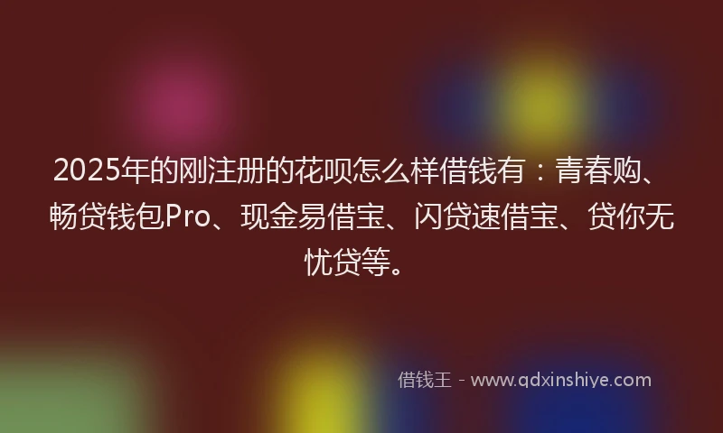2025年的刚注册的花呗怎么样借钱有：青春购、畅贷钱包Pro、现金易借宝、闪贷速借宝、贷你无忧贷等。