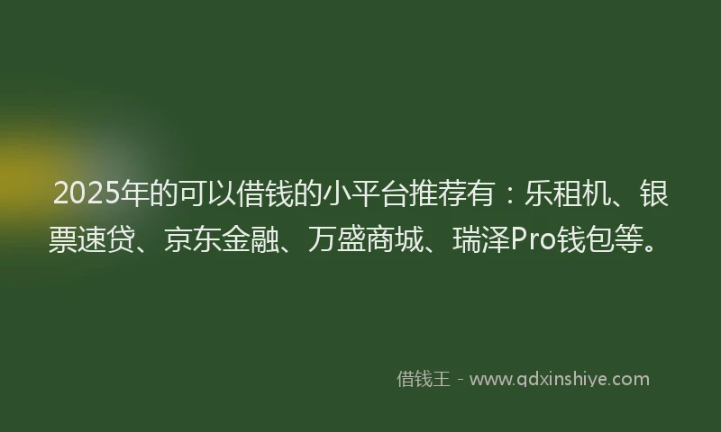 2025年的可以借钱的小平台推荐有：乐租机、银票速贷、京东金融、万盛商城、瑞泽Pro钱包等。